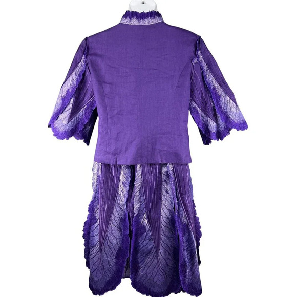 JSong Womens 12 Purple Linen Jacket/Top Skirt Set Angel Wings Design Fairy Goth - Picture 3 of 16